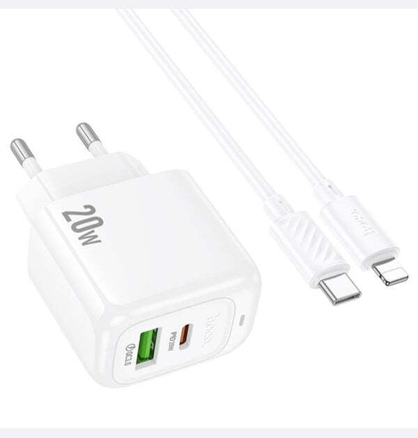 Fast Charger 20W Dual Ports with USB-C To IP 1m Cable for iPhone - CS54A
