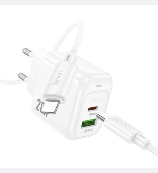 Fast Charger 20W Dual Ports with USB-C To IP 1m Cable for iPhone - CS54A